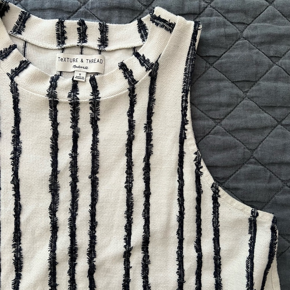 Madewell Textured Blue Striped Sleeveless Top